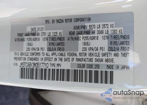 2021 Mazda Cx-9 Sport from USA, damaged, VIN JM3TCABY3M0517710